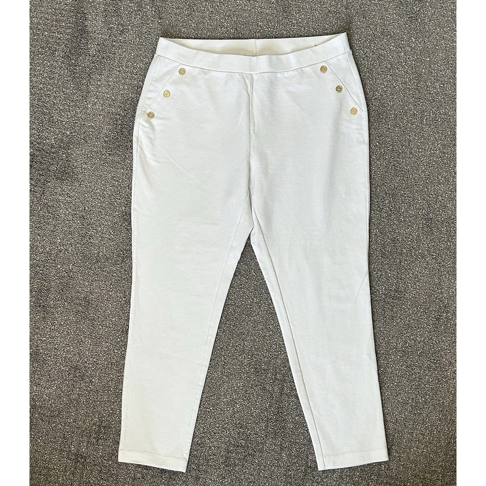 Michael Kors White Cropped Leggings with Gold-Tone Buttons
